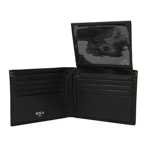 Bosca Bifold Credit Wallet with ID Passcase in Nappa Vitello, Black, view 2