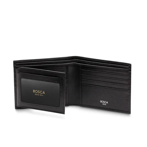 Bosca Bifold Wallet with ID Flap in Nappa Vitello, Black, view 3
