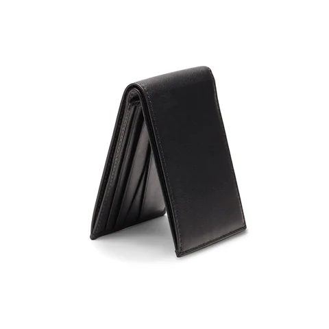 Bosca Small Bifold Wallet in Nappa Vitello, Black, view 2