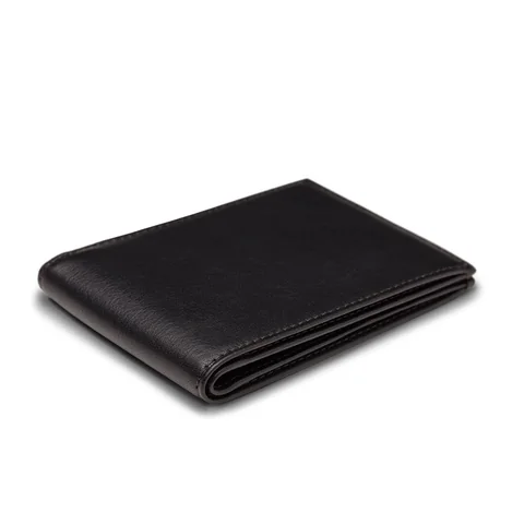 Bosca Small Bifold Wallet in Nappa Vitello, Black, view 3