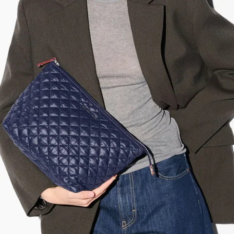 MZ Wallace Large Zoey Zip Pouch in Navy, view 3