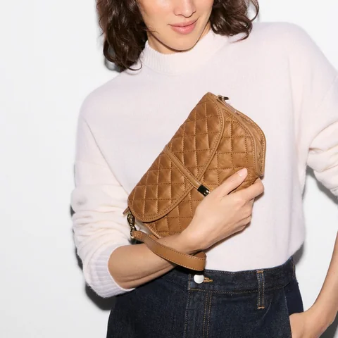 MZ Wallace Small Astor Convertible Clutch in Cognac