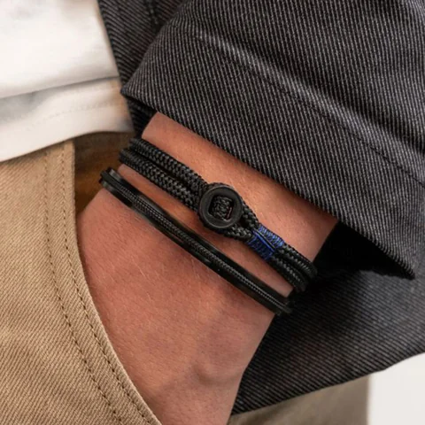 Pig & Hen Navarch 6MM Cuff Bracelet, Black, view 3