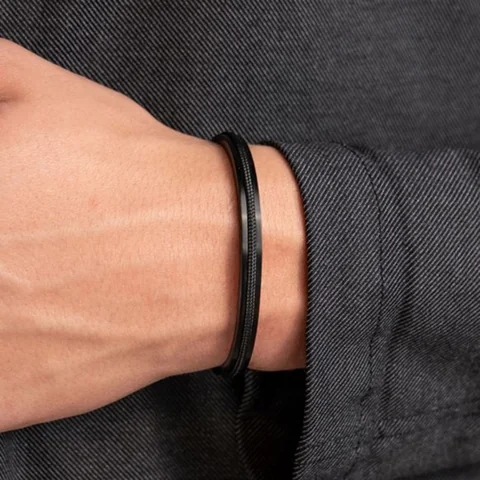 Pig & Hen Navarch 6MM Cuff Bracelet, Black, view 4