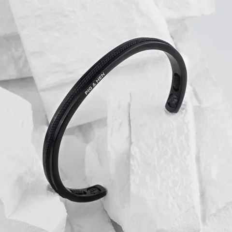 Pig & Hen Navarch 6MM Cuff Bracelet, Black, view 5