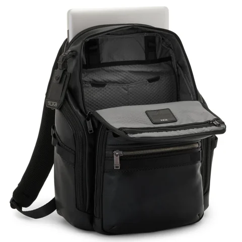 TUMI Alpha Bravo Leather Search Backpack, Black, view 3