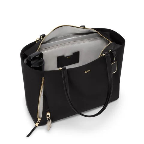 TUMI Voyageur Large Valetta Tote, Black with Gold, view 4