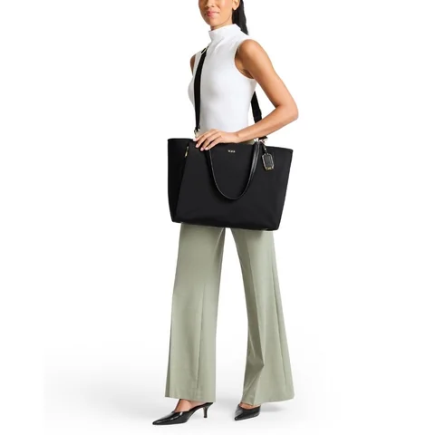 TUMI Voyageur Large Valetta Tote, Black with Gold, view 7